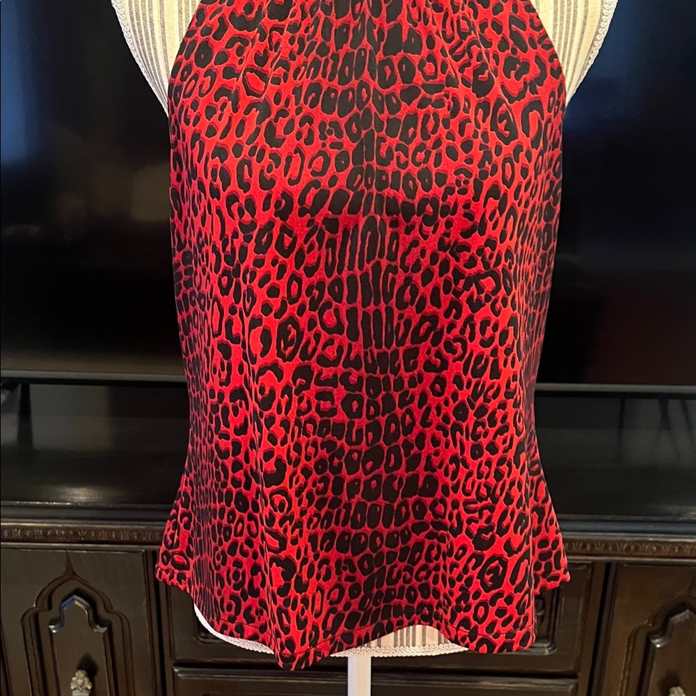Michael Kors Red Leopard Print Halter Top - Picture 3 of 6